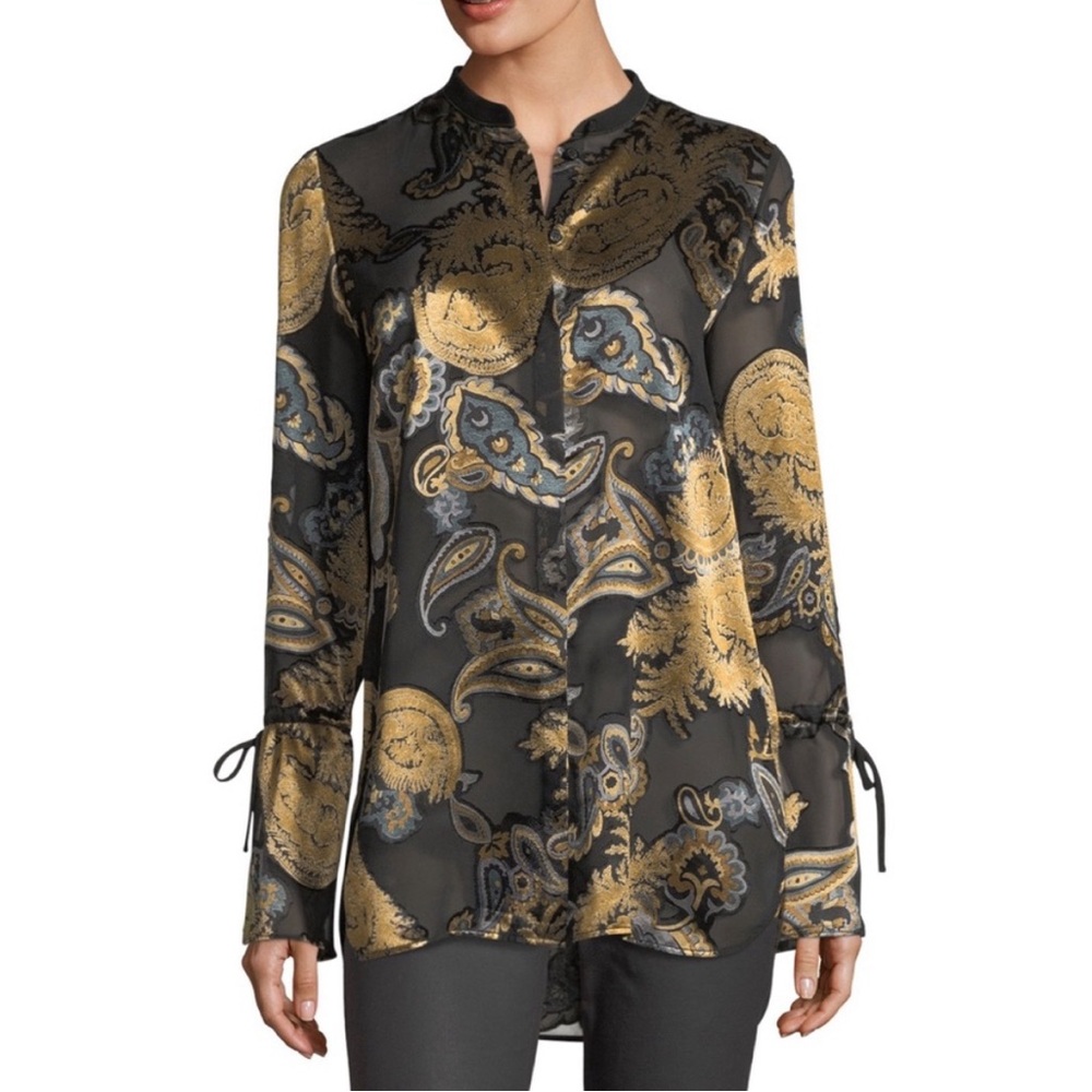 Lafayette 148 New York Desra Long-Sleeve Renaissance Paisley Blouse Size Small